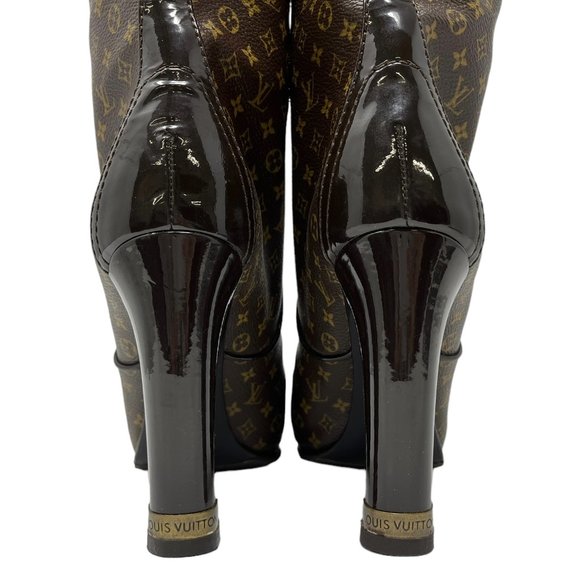 LOUIS VUITTON Vintage Monogram Mid Calf Boots #37 US 6.5 Brown Leather [102060] - Picture 10 of 14